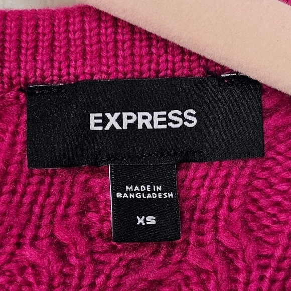 Express Womens Cable Knit Asymmetrical Long Sleeve Sweater Bright Fuchsia XS - Picture 5 of 7